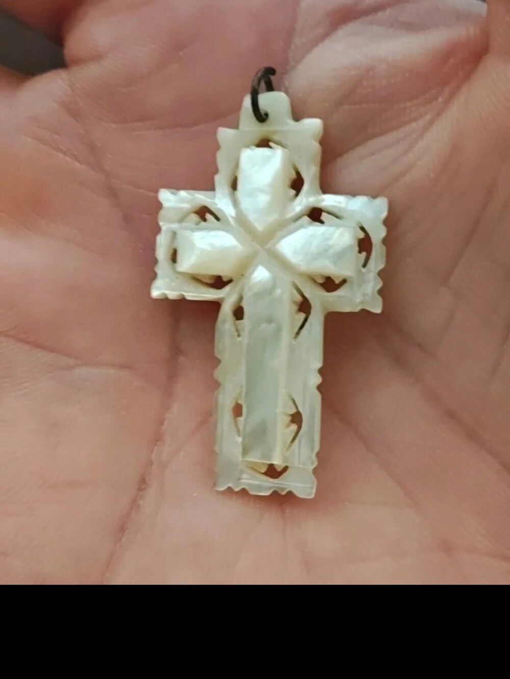 1980s/90s Hand Carved Mother of Pearl Cross Pendant From Bethlehem